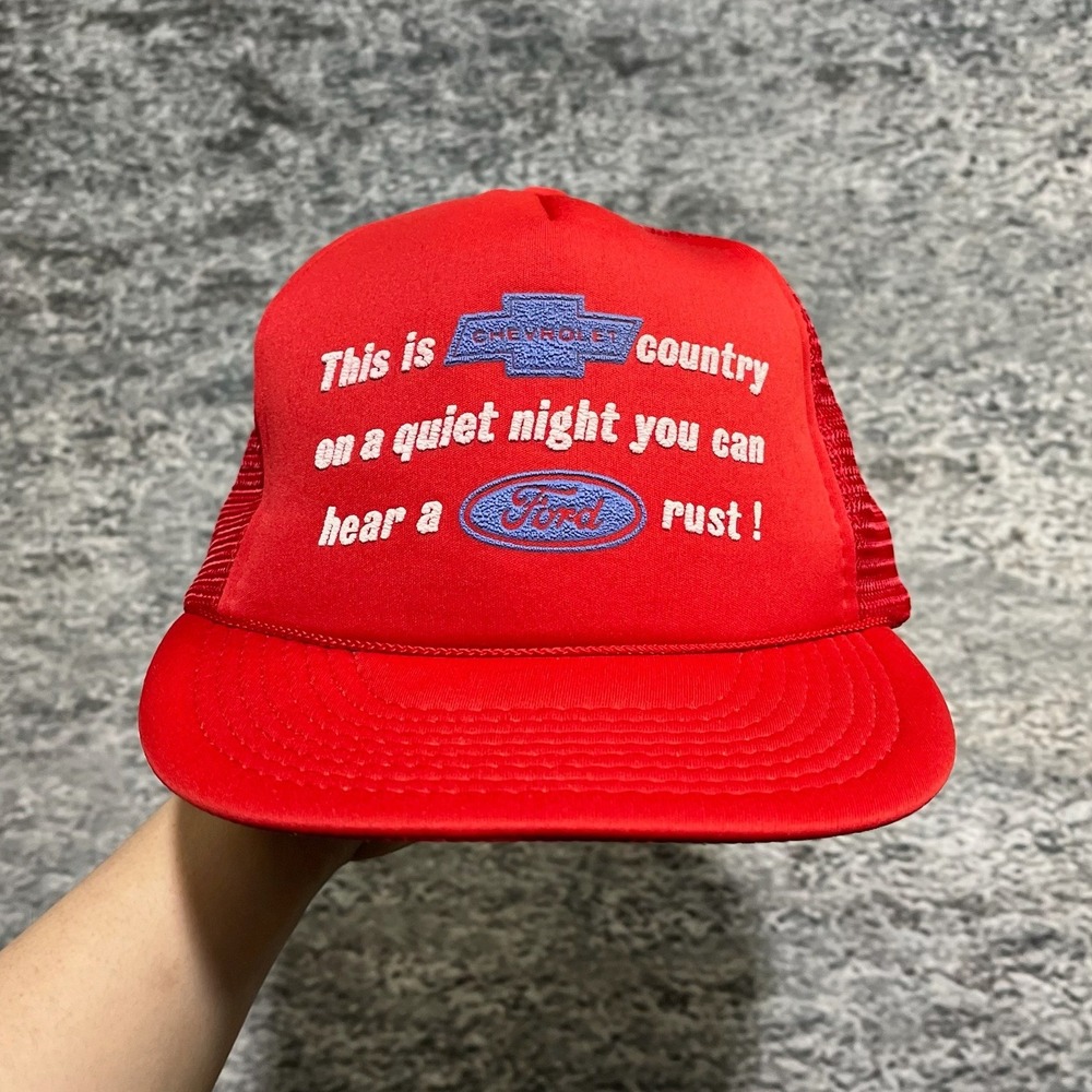 VTG Chevrolet Trucker Hat Mesh Quiet‎ Night Red Funny Humor 80s 90s